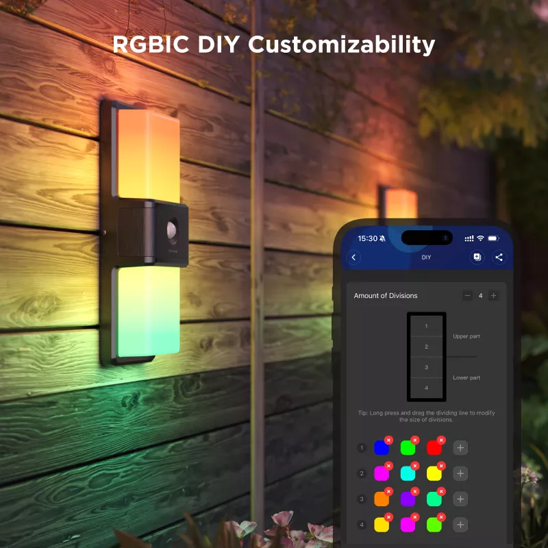 Lámpara de pared exterior Govee H7078CD1 Smart RGB cambio de color, control por WLAN/app