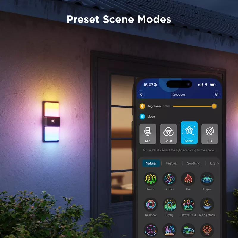 Lámpara de pared exterior Govee H7078CD1 Smart RGB cambio de color, control por WLAN/app
