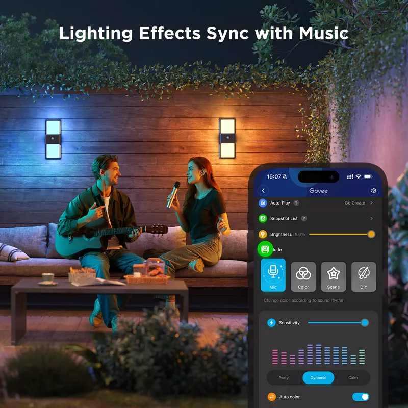 Lámpara de pared exterior Govee H7078CD1 Smart RGB cambio de color, control por WLAN/app