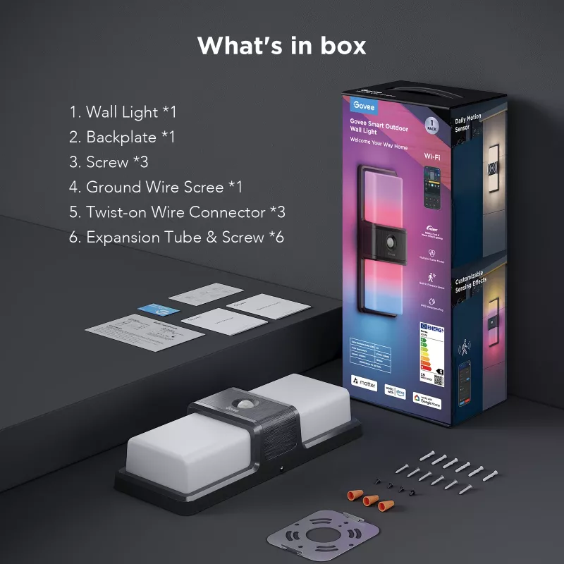 Lámpara de pared exterior Govee H7078CD1 Smart RGB cambio de color, control por WLAN/app