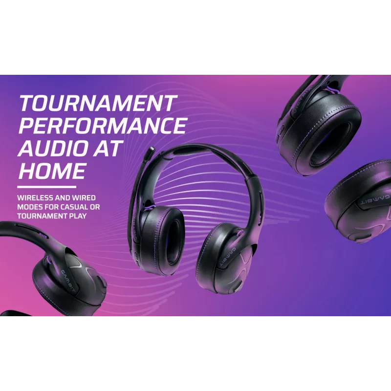 Auricular VICTRIX Gambit Wireless — con cable e inalámbrico, 20–20000 Hz, cable de 2 m, 301 g, negro/morado