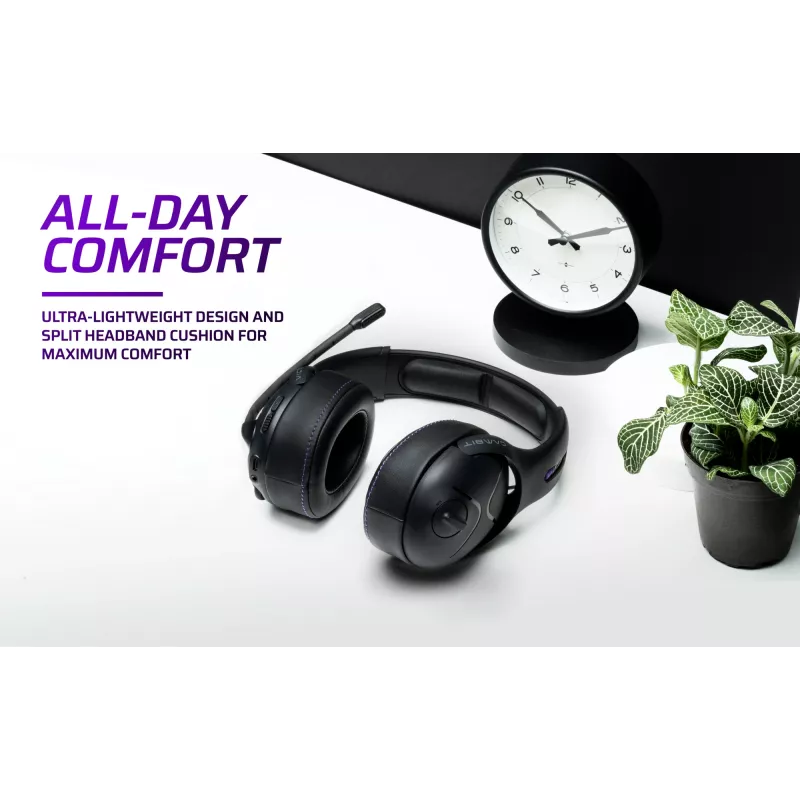 Auricular VICTRIX Gambit Wireless — con cable e inalámbrico, 20–20000 Hz, cable de 2 m, 301 g, negro/morado