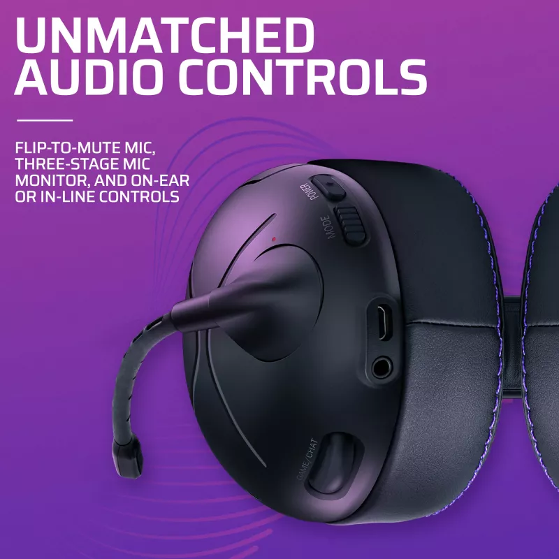 Auricular VICTRIX Gambit Wireless — con cable e inalámbrico, 20–20000 Hz, cable de 2 m, 301 g, negro/morado