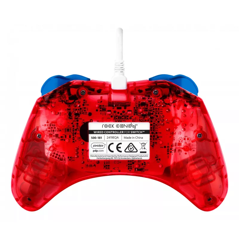 PDP Rock Candy: Mario Punch rojo, mando USB translúcido analógico/digital Nintendo Switch, Nintendo Switch Lite, Nintendo Switch OLED
