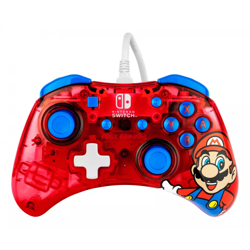 PDP Rock Candy: Mario Punch rojo, mando USB translúcido analógico/digital Nintendo Switch, Nintendo Switch Lite, Nintendo Switch OLED