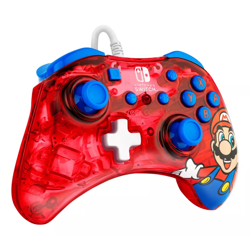 PDP Rock Candy: Mario Punch rojo, mando USB translúcido analógico/digital Nintendo Switch, Nintendo Switch Lite, Nintendo Switch OLED