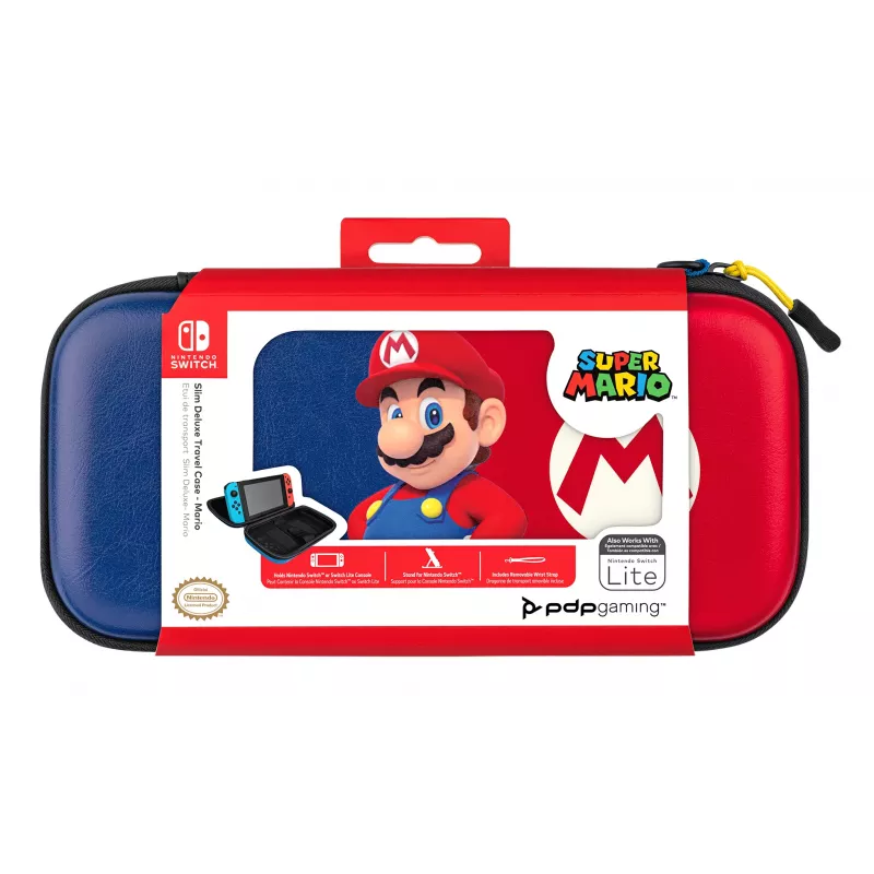 Funda rígida PDP fina Deluxe Power Pose Mario para Nintendo – azul/rojo