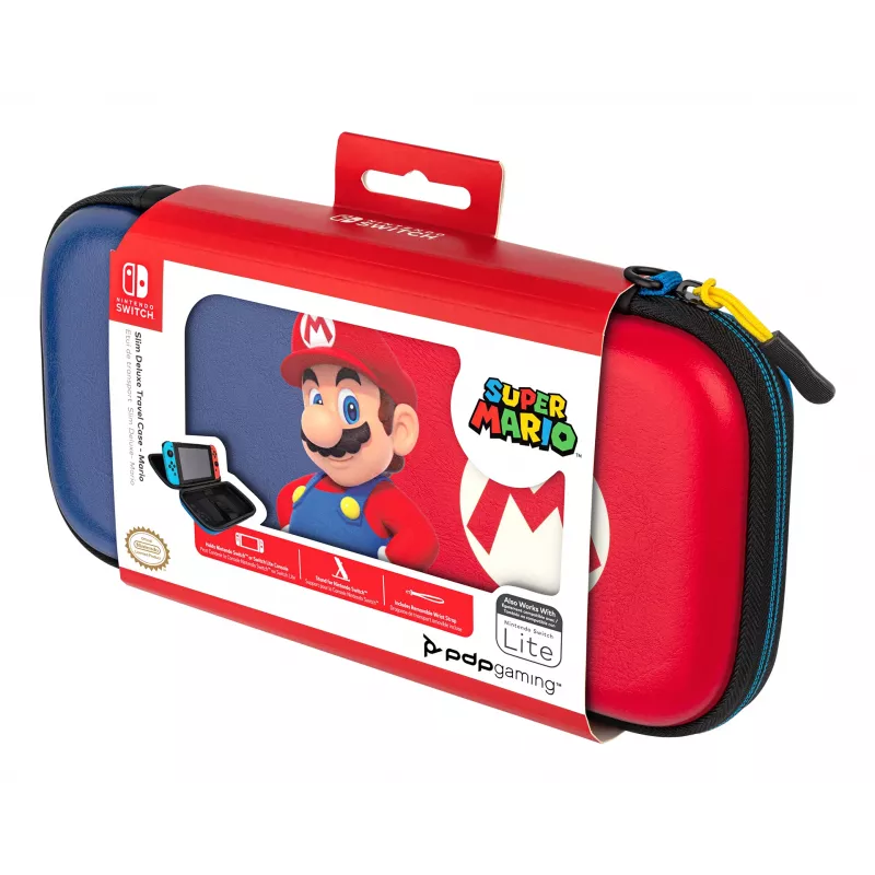 Funda rígida PDP fina Deluxe Power Pose Mario para Nintendo – azul/rojo