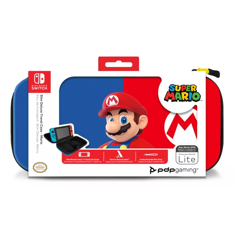 Funda rígida PDP fina Deluxe Power Pose Mario para Nintendo – azul/rojo