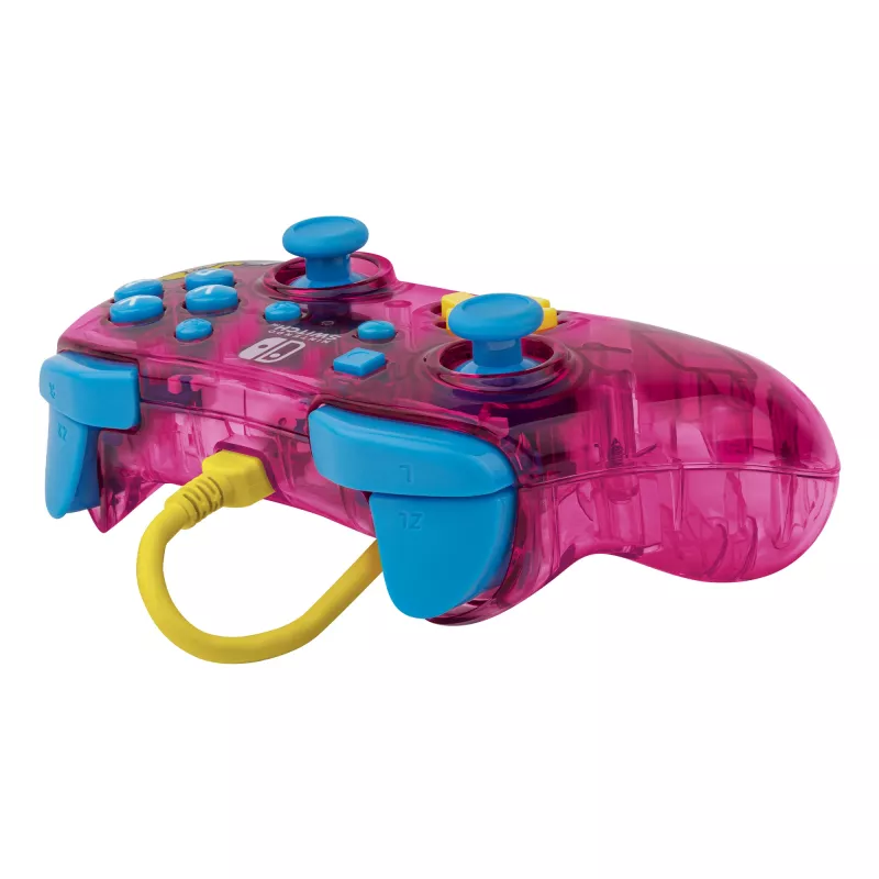 PDP Rock Candy: Bubblegum Peach rosa, mando USB translúcido analógico / digital Nintendo Switch, Nintendo Switch Lite, Nintendo Switch OLED