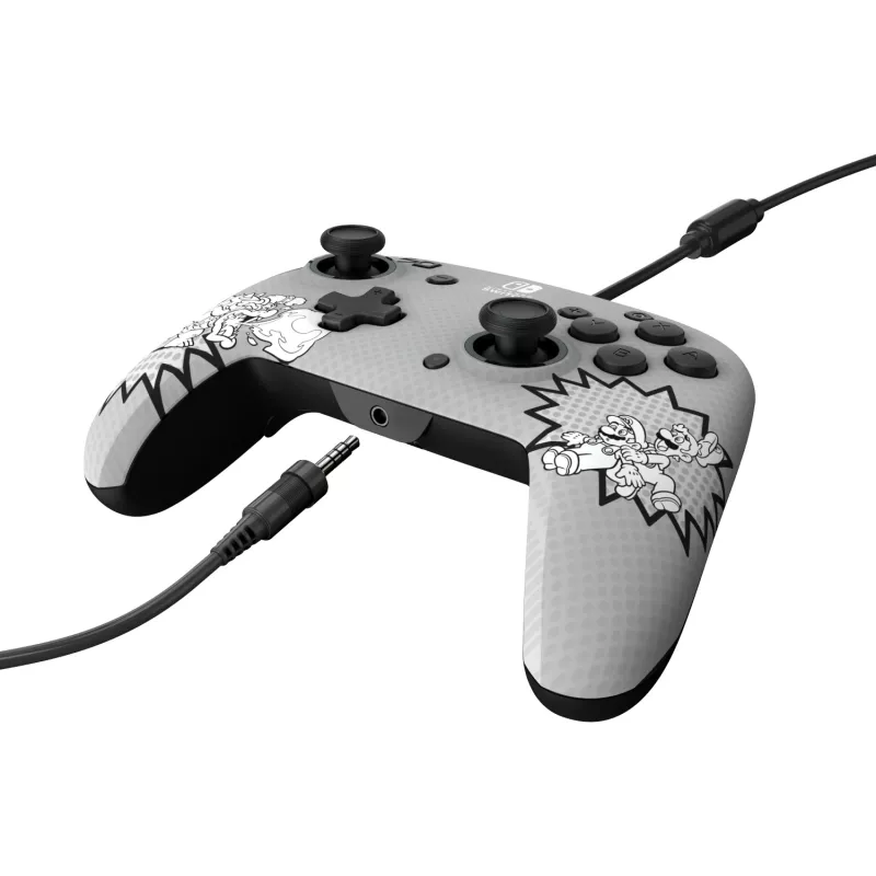 PDP REMATCH: Comic Attack negro, gris, blanco mando USB analógico/digital para Nintendo Switch, Nintendo Switch OLED