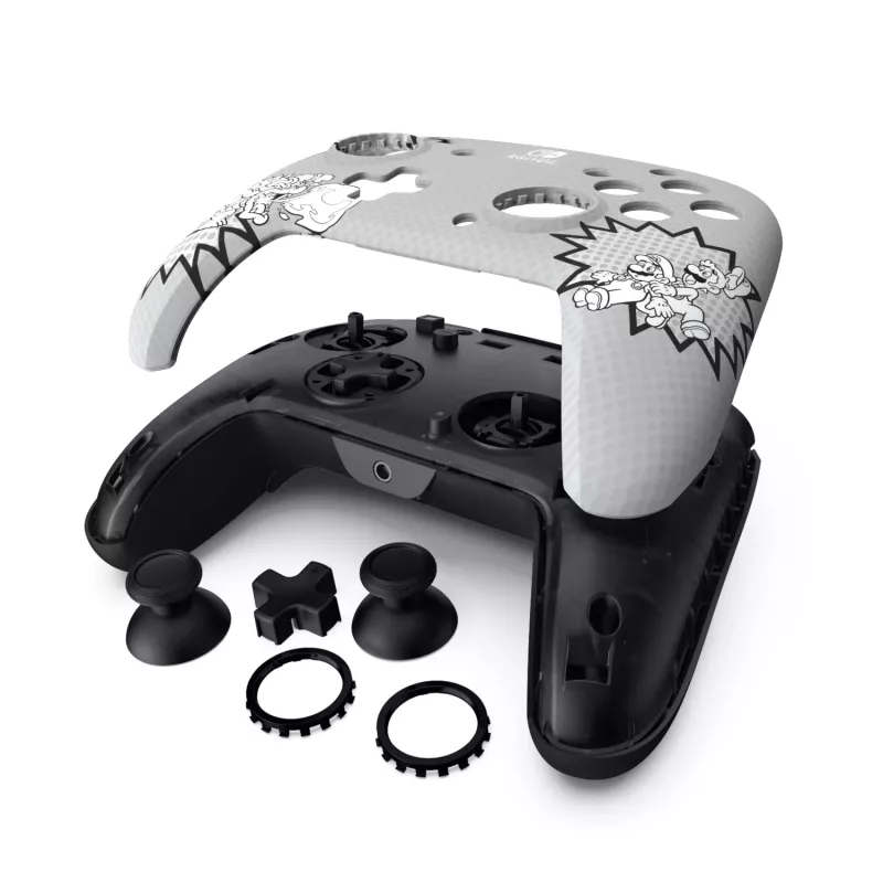 PDP REMATCH: Comic Attack negro, gris, blanco mando USB analógico/digital para Nintendo Switch, Nintendo Switch OLED