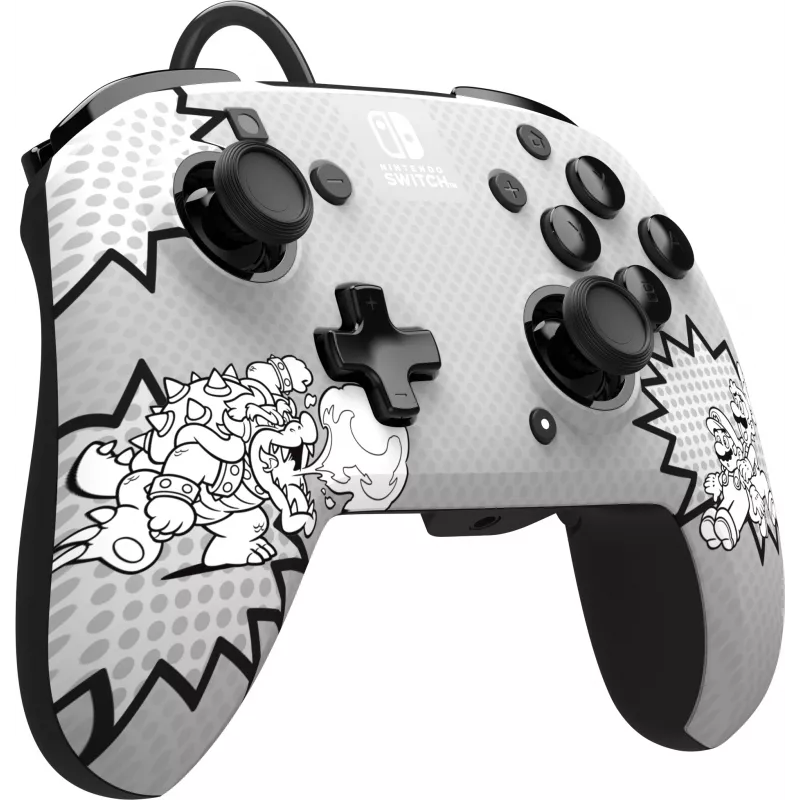 PDP REMATCH: Comic Attack negro, gris, blanco mando USB analógico/digital para Nintendo Switch, Nintendo Switch OLED