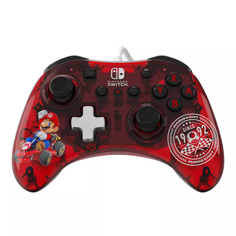 PDP Rock Candy: Mario Punch rojo, mando USB analógico/digital transparente para Nintendo Switch, Nintendo Switch Lite, Nintendo Switch OLED