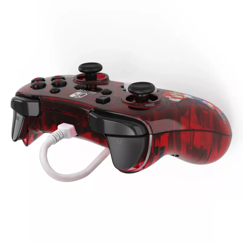 PDP Rock Candy: Mario Punch rojo, mando USB analógico/digital transparente para Nintendo Switch, Nintendo Switch Lite, Nintendo Switch OLED