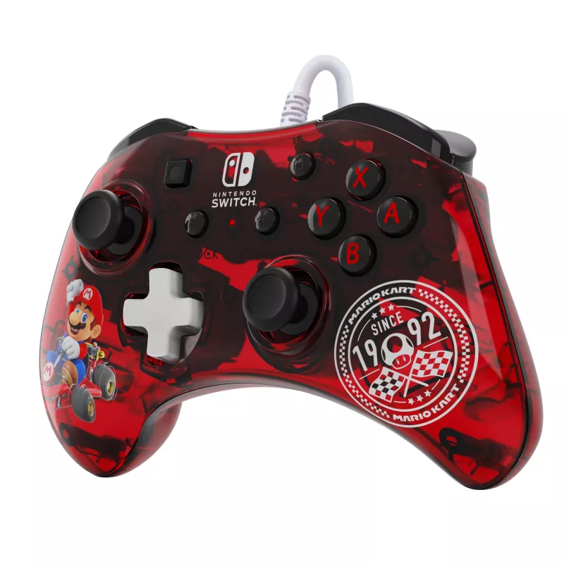 PDP Rock Candy: Mario Punch rojo, mando USB analógico/digital transparente para Nintendo Switch, Nintendo Switch Lite, Nintendo Switch OLED
