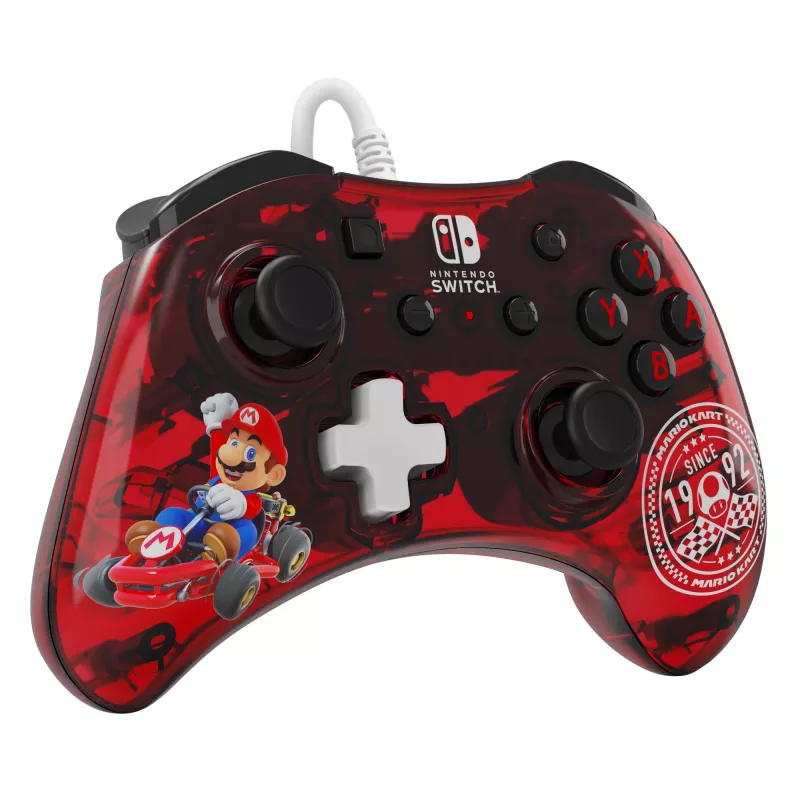 PDP Rock Candy: Mario Punch rojo, mando USB analógico/digital transparente para Nintendo Switch, Nintendo Switch Lite, Nintendo Switch OLED