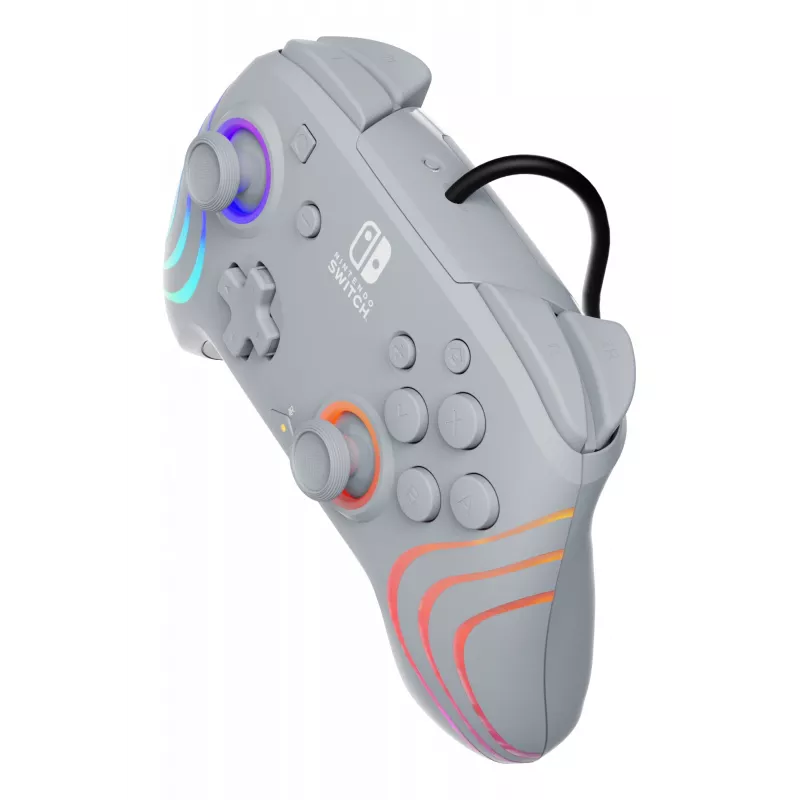 Mando USB analógico/digital PDP Afterglow Wave gris para Nintendo Switch, Nintendo Switch OLED