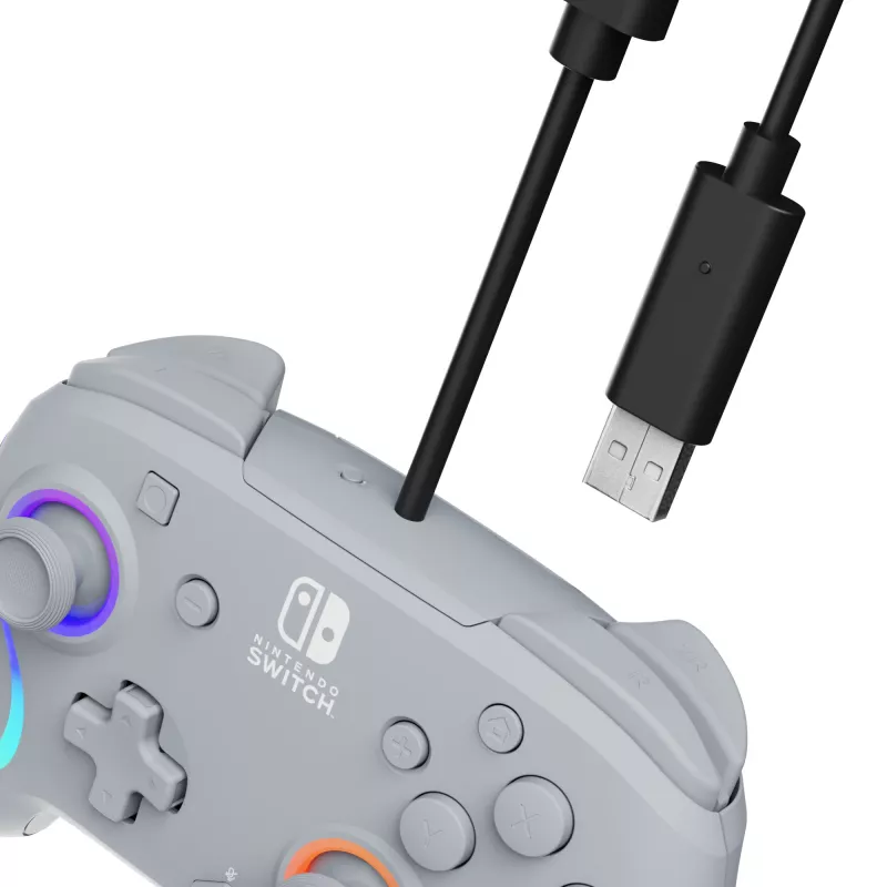 Mando USB analógico/digital PDP Afterglow Wave gris para Nintendo Switch, Nintendo Switch OLED