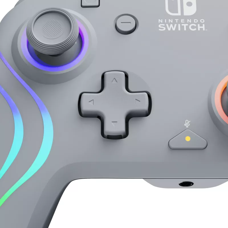Mando USB analógico/digital PDP Afterglow Wave gris para Nintendo Switch, Nintendo Switch OLED