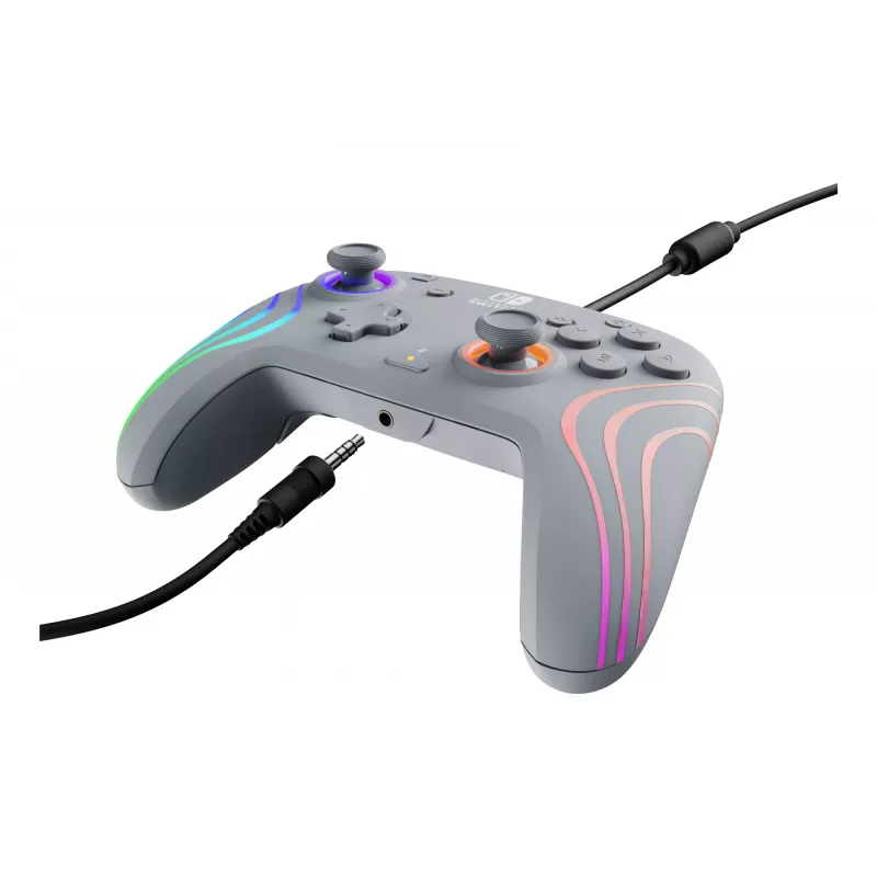 Mando USB analógico/digital PDP Afterglow Wave gris para Nintendo Switch, Nintendo Switch OLED