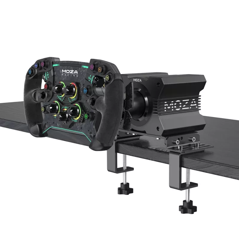 Abrazadera de mesa Moza Racing, PC, abrazadera, negra, acero, Moza, R5, R9, R12