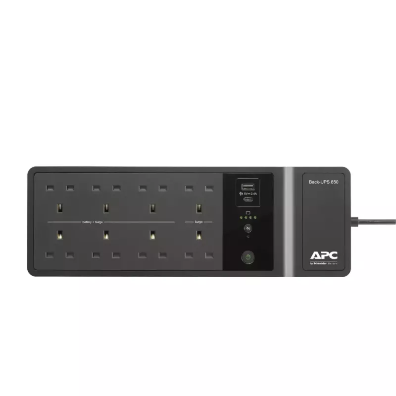 APC Back-UPS BE850G2-UK - 8 tomas BS 1363, 850VA, 2 cargadores USB, 1 puerto de datos USB