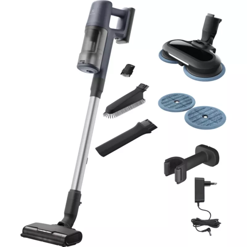 Aspirador escoba 2 en 1 Electrolux EP61H21WET, a batería, limpieza en seco, sin bolsa, 0,6 l, 85 W, azul, 2,5 Ah