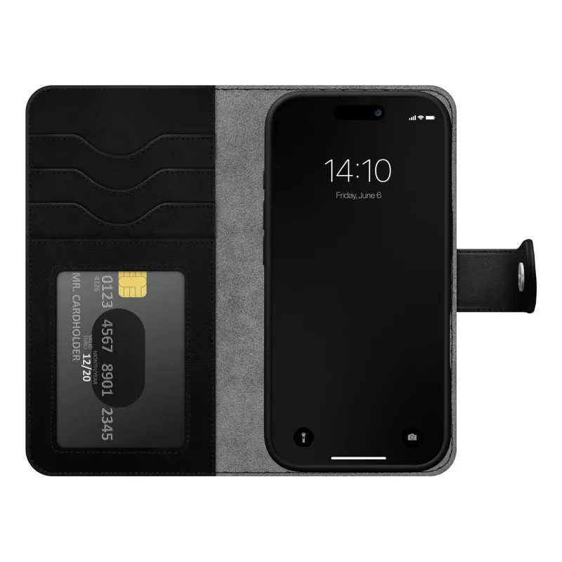 Funda tipo libro iDeal of Sweden Magnet Wallet+ MagSafe iPhone 17 Pro negra