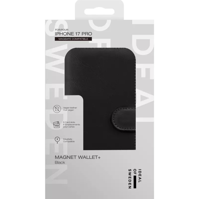 Funda tipo libro iDeal of Sweden Magnet Wallet+ MagSafe iPhone 17 Pro negra