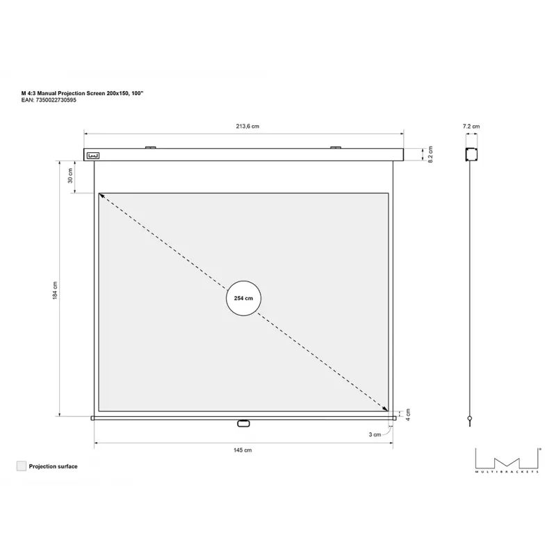 Pantalla de proyección manual Multibrackets M 4:3 200x150, 100