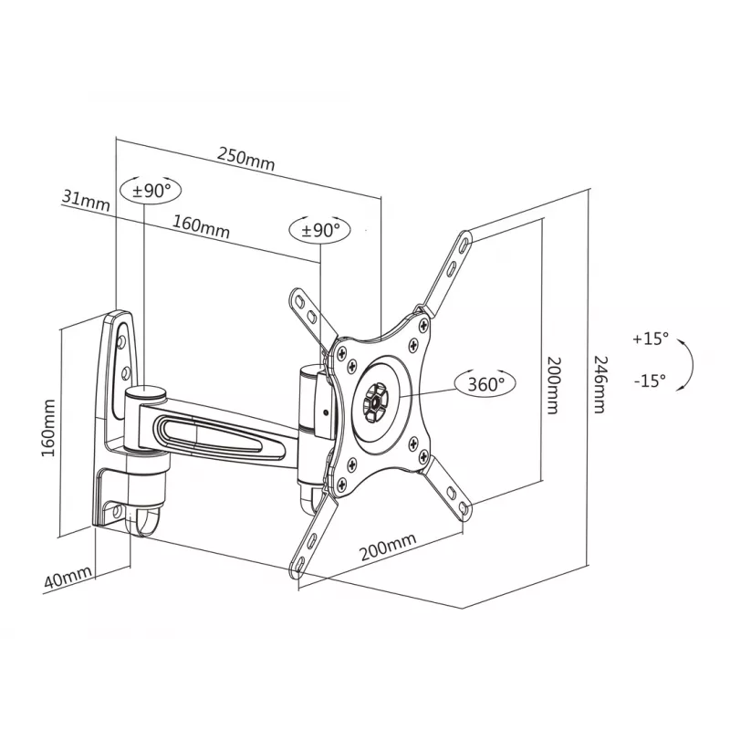 Soporte VESA Multibrackets M VESA Flexarm 360 II plata 75 100 200