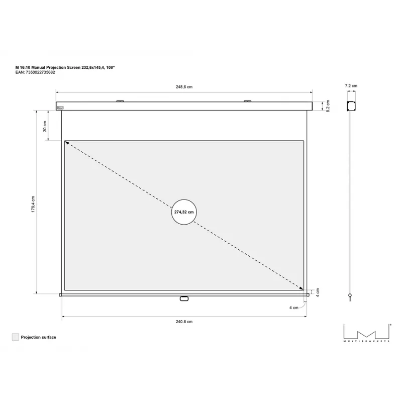 Pantalla de proyección manual Multibrackets M 16:10 232,6x145,4, 108