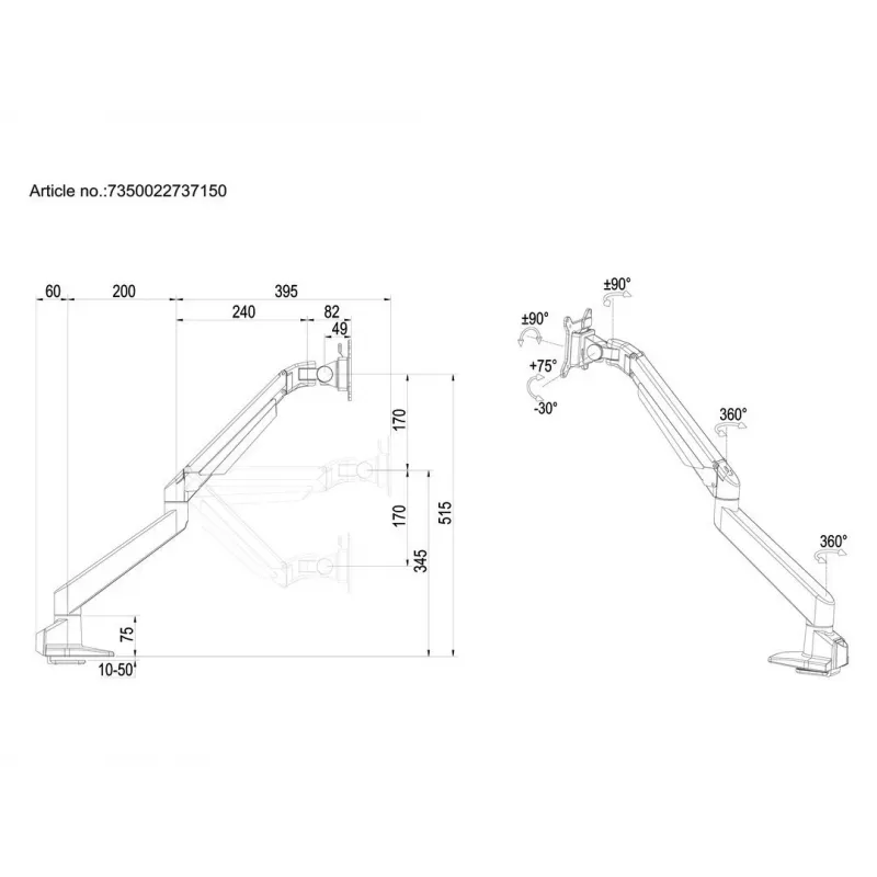 Brazo con elevación por gas Multibrackets M VESA Gas Lift Arm Single blanco