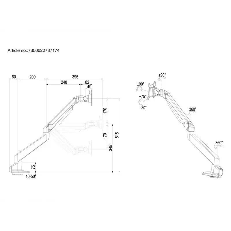Brazo con elevación por gas Multibrackets M VESA Gas Lift Arm Single negro