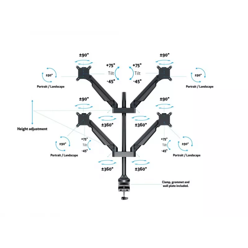 Brazo con elevación por gas Multibrackets M VESA Gas Lift Arm Quad negro 40 kg 15-32
