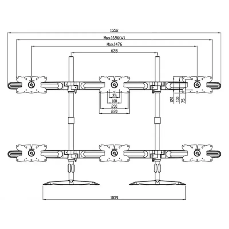 Kit de ampliación para soporte de mesa de triple monitor MULTIBRACKETS M VESA para 3 pantallas de 24–32 pulgadas hasta 24 kg, aluminio/plástico, negro