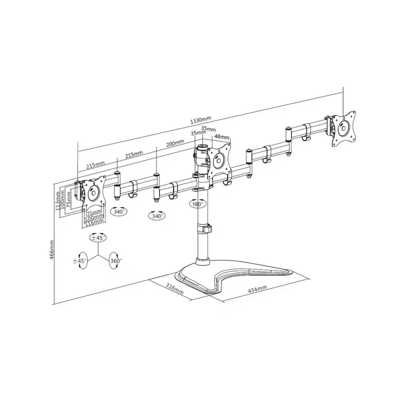 Soporte de escritorio para monitor MULTIBRACKETS M Deskstand Basic Triple — para 3 monitores, VESA 75x75–100x100, admite hasta 24 kg, para pantallas de 15 a 27 pulgadas, negro