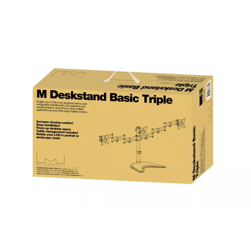 Soporte de escritorio para monitor MULTIBRACKETS M Deskstand Basic Triple — para 3 monitores, VESA 75x75–100x100, admite hasta 24 kg, para pantallas de 15 a 27 pulgadas, negro