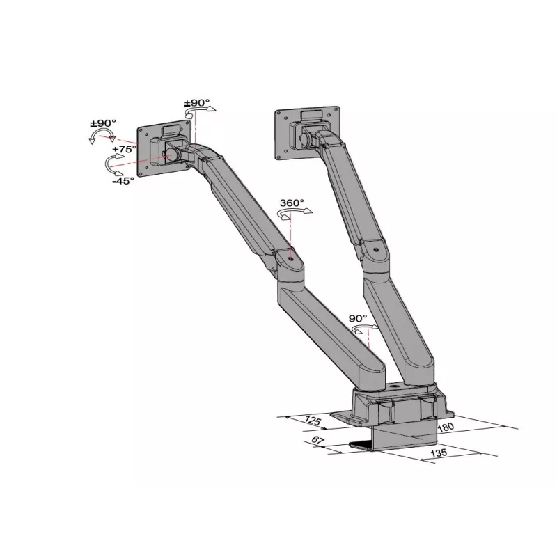 Multibrackets M VESA Gas Lift Arm Dual Side by Side negro pinza 20 kg 15-32 pulgadas