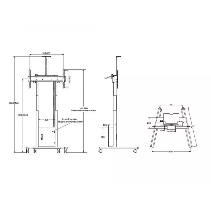 Multibrackets M Motorized Floorstand 120 kg Negro incl. armario y estante para cámara