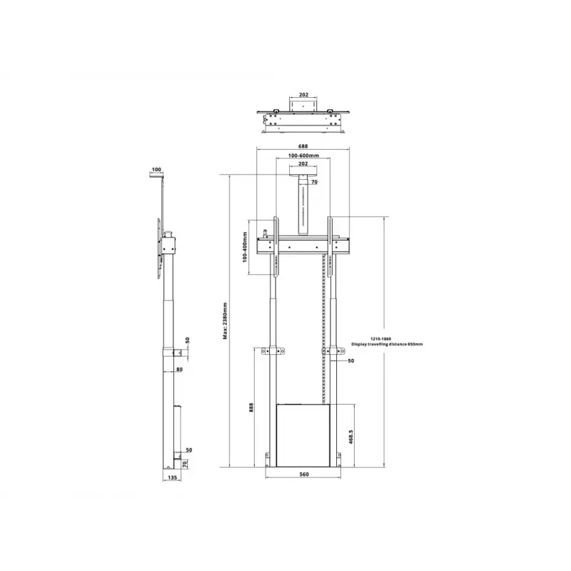 Multibrackets M Soporte de suelo motorizado 120 kg Negro incl. estante para cámara