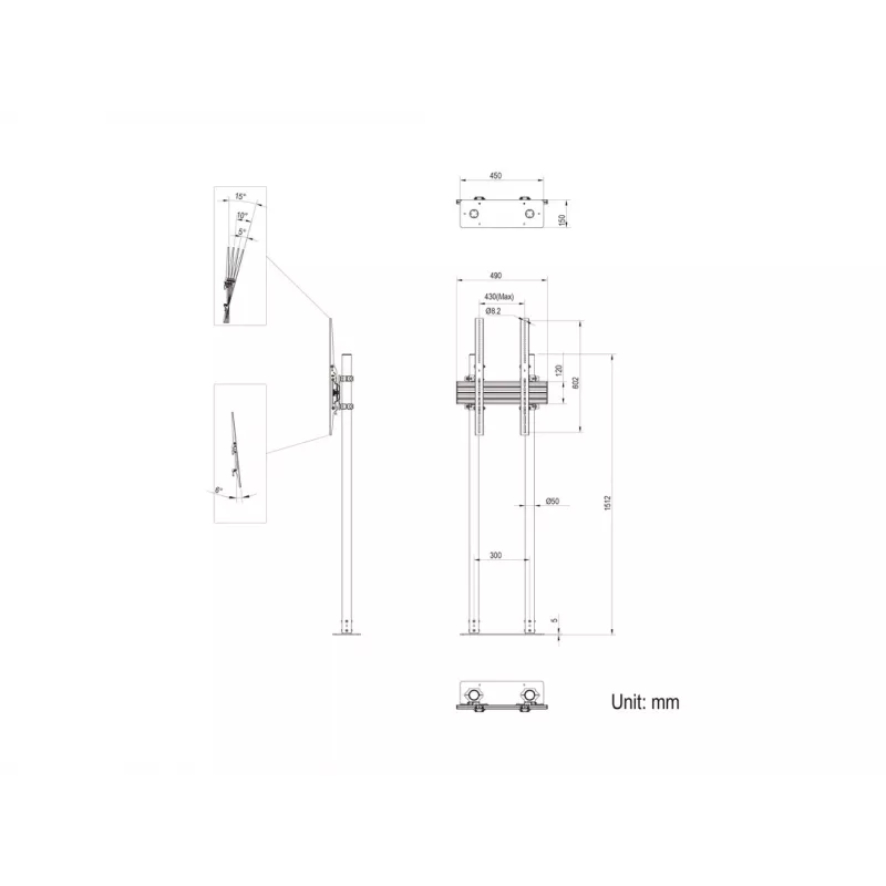 Multibrackets M Dual Pole Floormount Pro 65 inch-90 inch 75 kg Negro