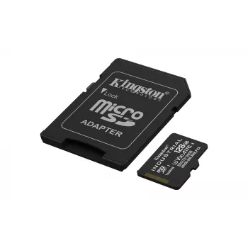 Tarjeta microSDXC Kingston 128 GB Industrial C10 A1 pSLC UHS-I, 100 MB/s lectura, 80 MB/s escritura, V30/U3, negra + adaptador SD
