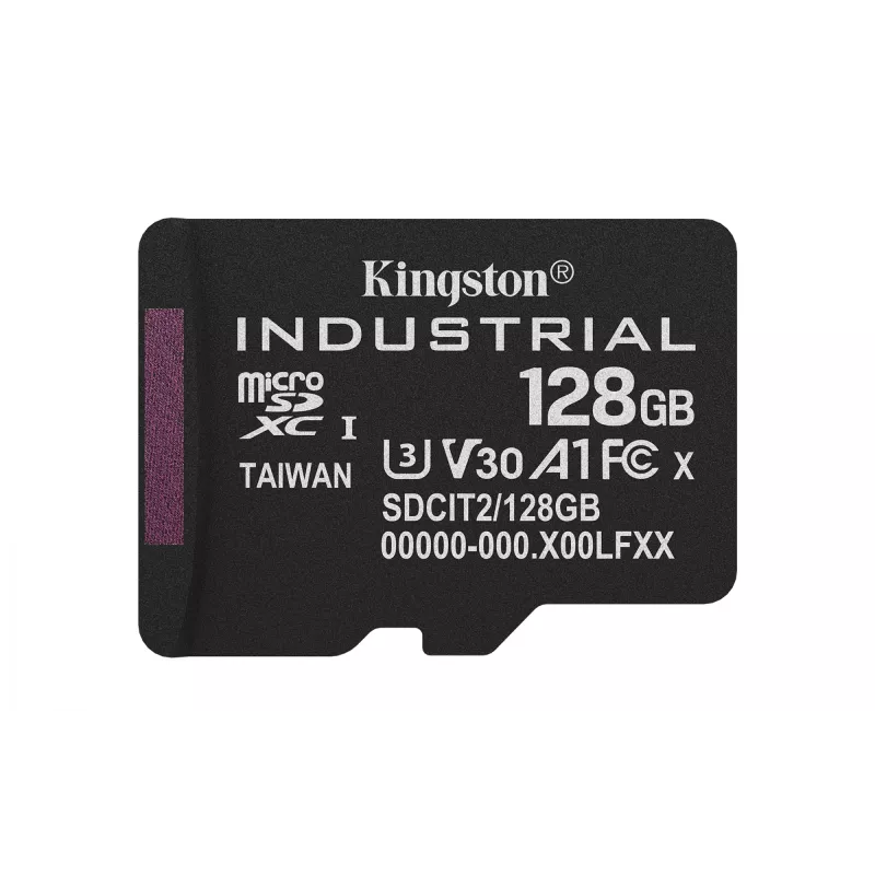 Tarjeta microSDXC Kingston 128 GB Industrial C10 A1 pSLC UHS-I, 100 MB/s lectura, 80 MB/s escritura, V30/U3, negra + adaptador SD