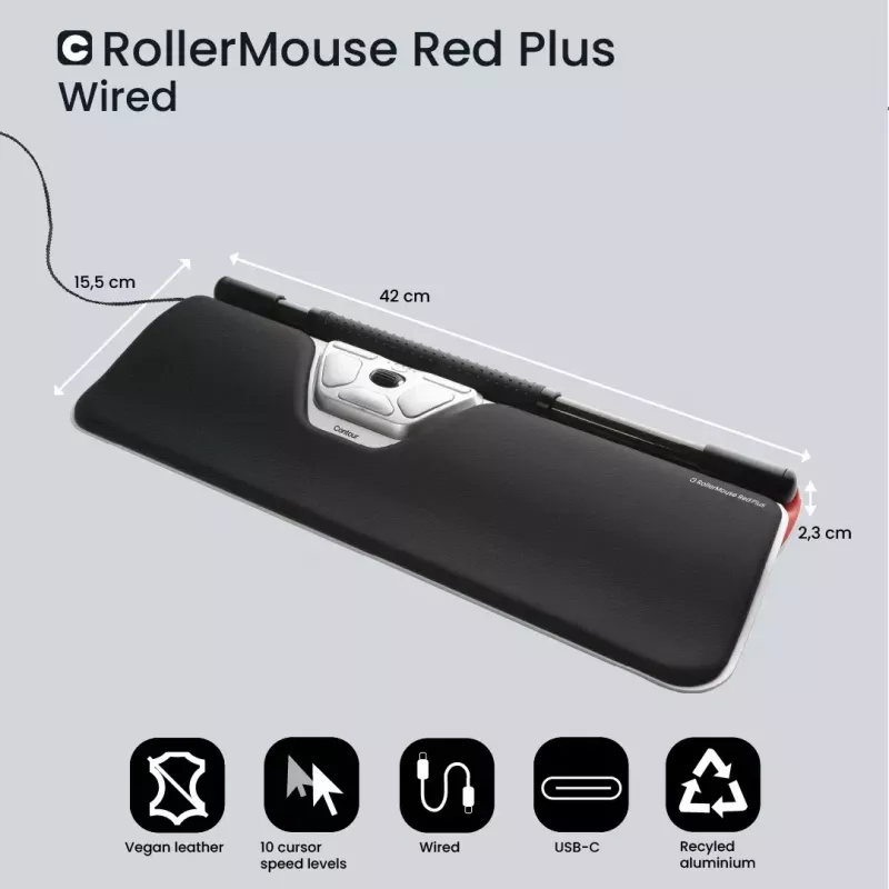 Ratón ergonómico con cable Contour Design RollerMouse Red Plus USB-C 2800 DPI