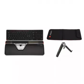 Contour RollerMouse Red Plus WL Travel Kit — inalámbrico RF, formato de teclado tamaño completo, negro, incluye ratón y reposamuñecas