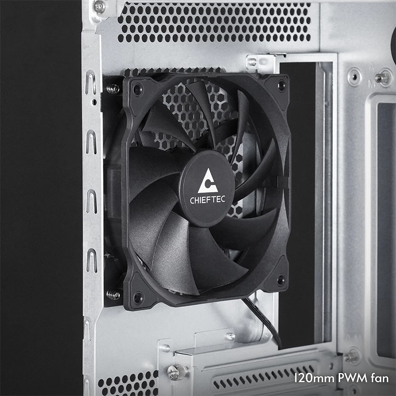 Caja de ordenador CHIEFTEC BW-01B-OP semitorre ATX/ITX, compatible con 6×3,5 pulgadas + 4×2,5 pulgadas, 2×5,25 pulgadas, trasero 1×120 mm, SGCC, negra, 200×510×465 mm