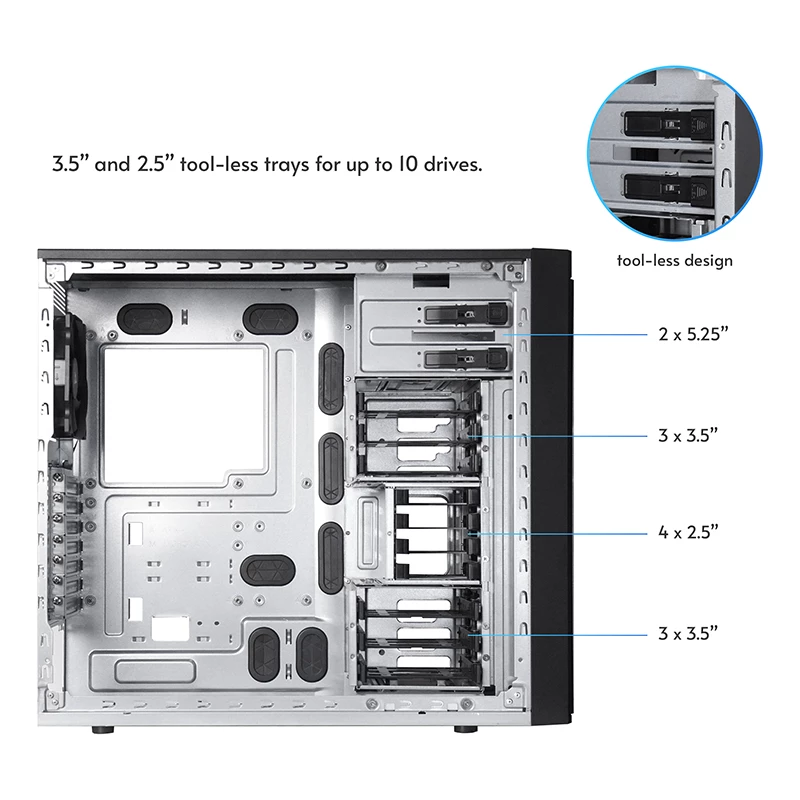Caja de ordenador CHIEFTEC BW-01B-OP semitorre ATX/ITX, compatible con 6×3,5 pulgadas + 4×2,5 pulgadas, 2×5,25 pulgadas, trasero 1×120 mm, SGCC, negra, 200×510×465 mm