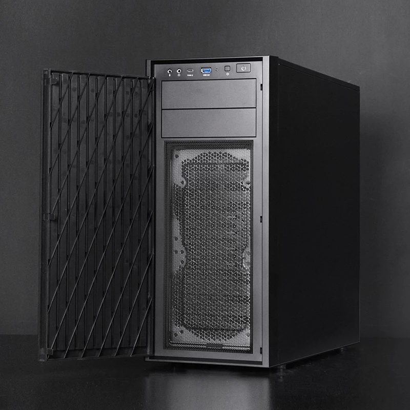 Caja de ordenador CHIEFTEC BW-01B-OP semitorre ATX/ITX, compatible con 6×3,5 pulgadas + 4×2,5 pulgadas, 2×5,25 pulgadas, trasero 1×120 mm, SGCC, negra, 200×510×465 mm